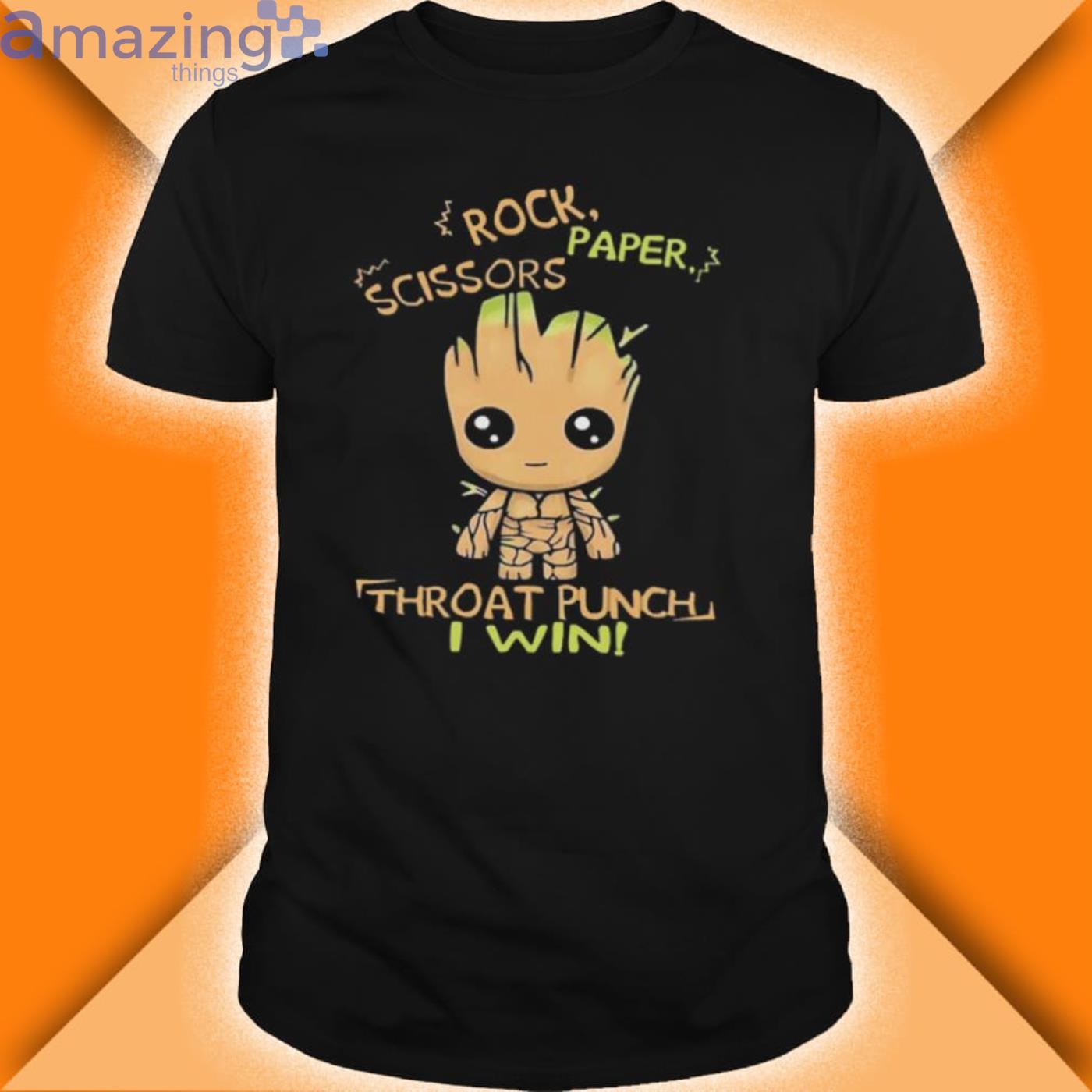 Baby Groot Rock Paper Scissors Throat Punch I Win Shirt Product Photo 1