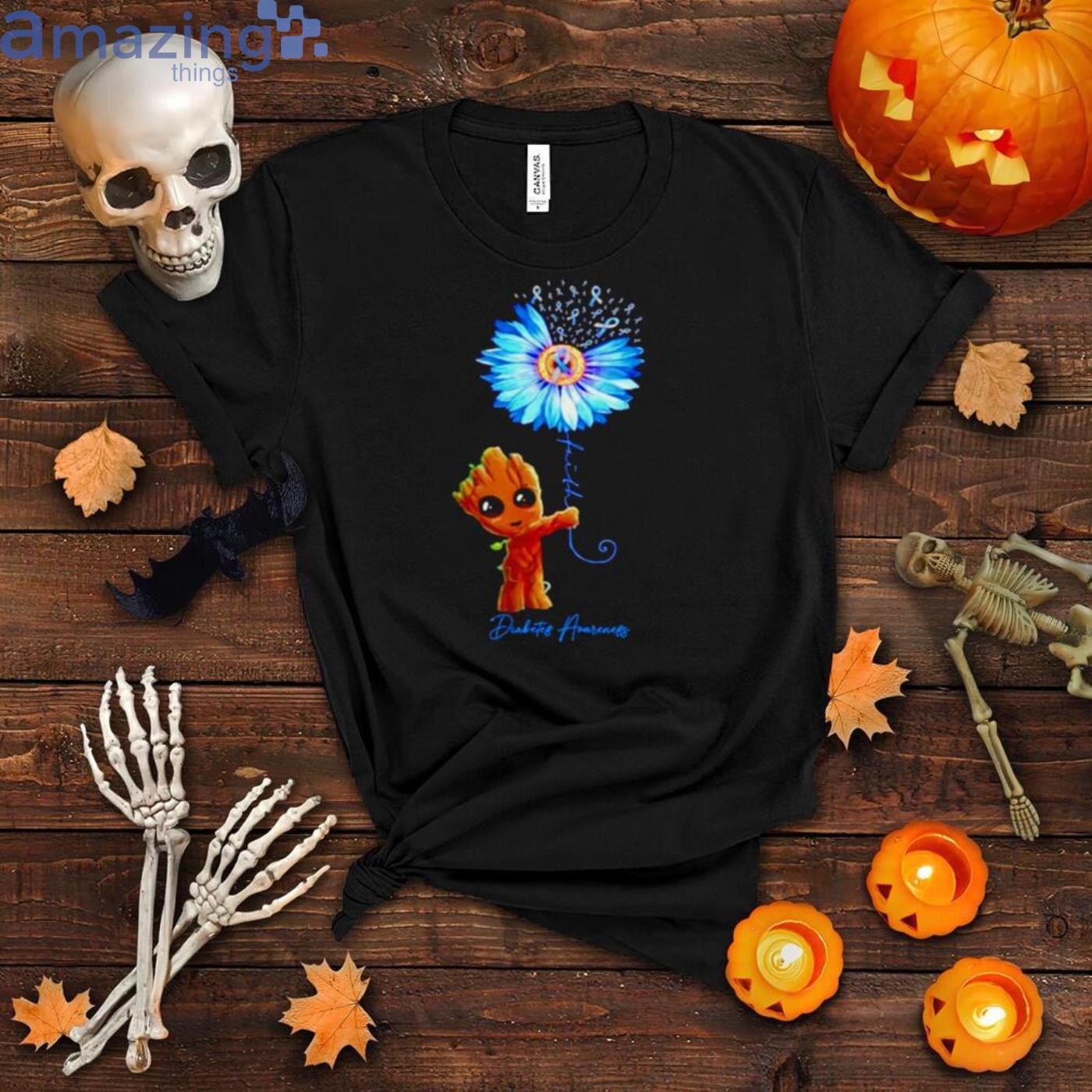 Baby Groot Sunflower Faith Diabetes Awareness Shirt Product Photo 1