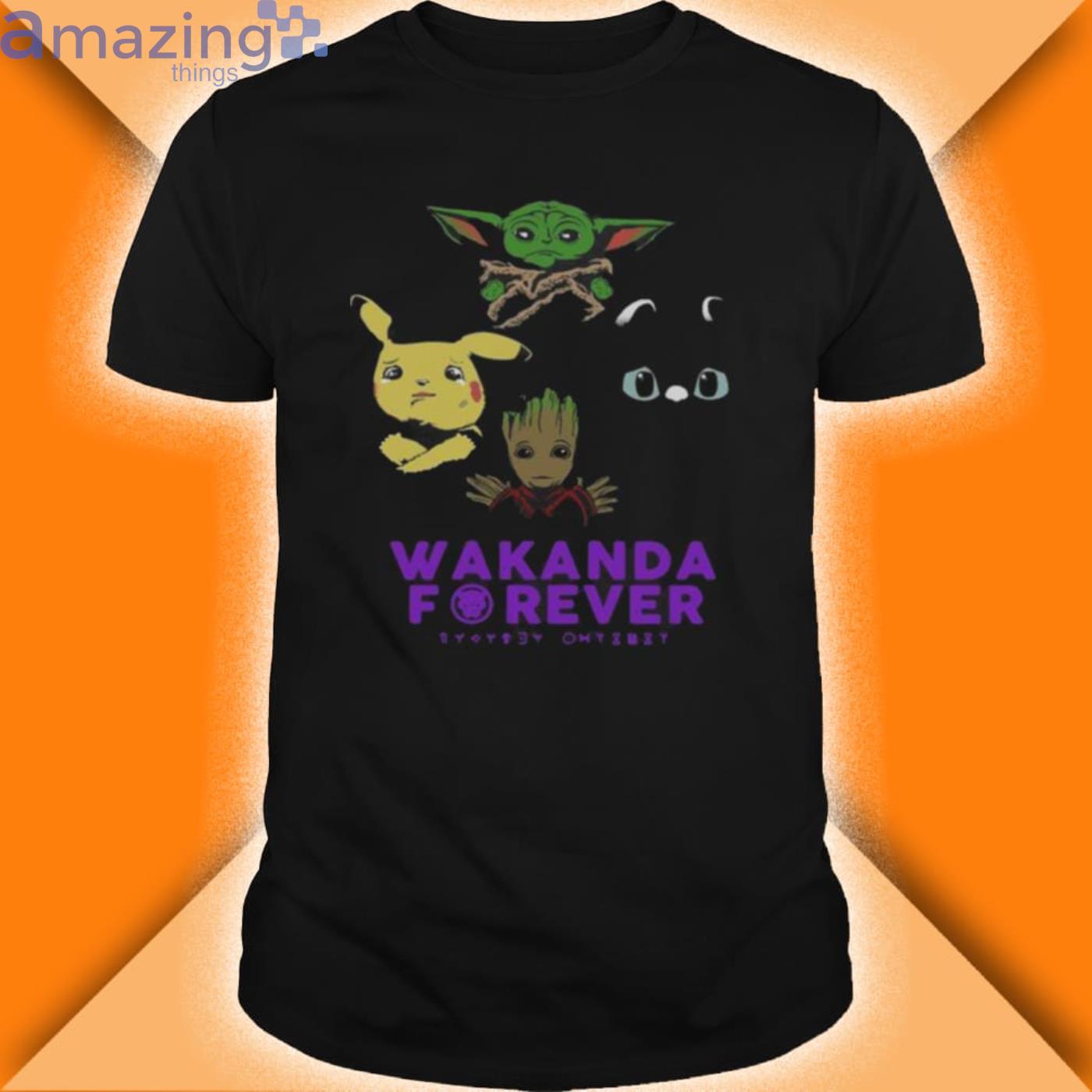 Baby Yoda Baby Groot Pikachu Wakanda Forever Shirt Product Photo 1
