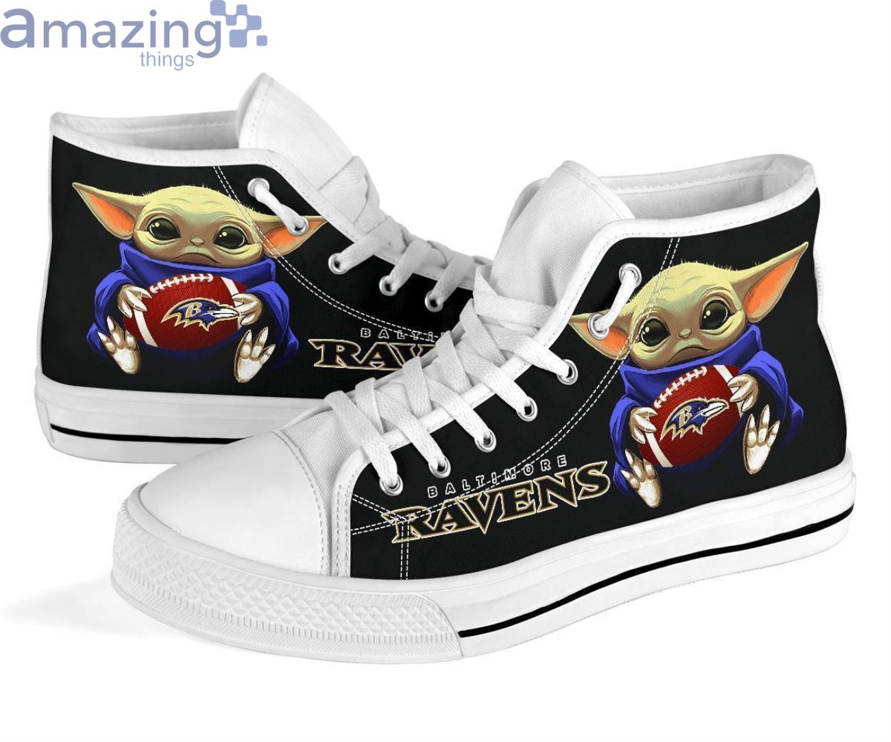 Baby Yoda Hug Ravens Team Sport Lover High Top Shoes Fan Product Photo 1