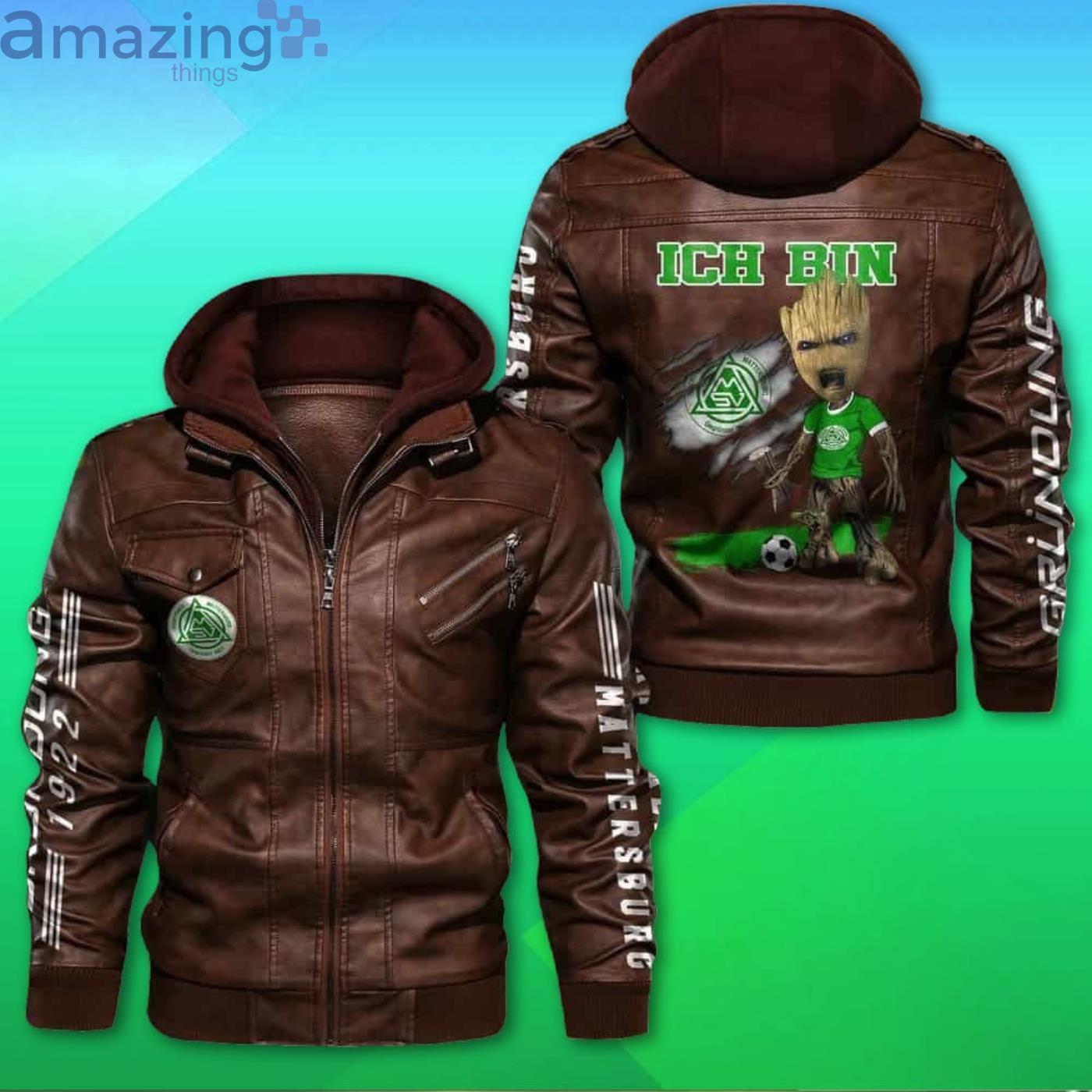 Baby Yoda SV Mattersburg FC Lederjacke Mit Kapuze Leather Jacket image Baby Yoda SV Mattersburg FC Lederjacke Mit Kapuze Leather Jacket Product Photo 2