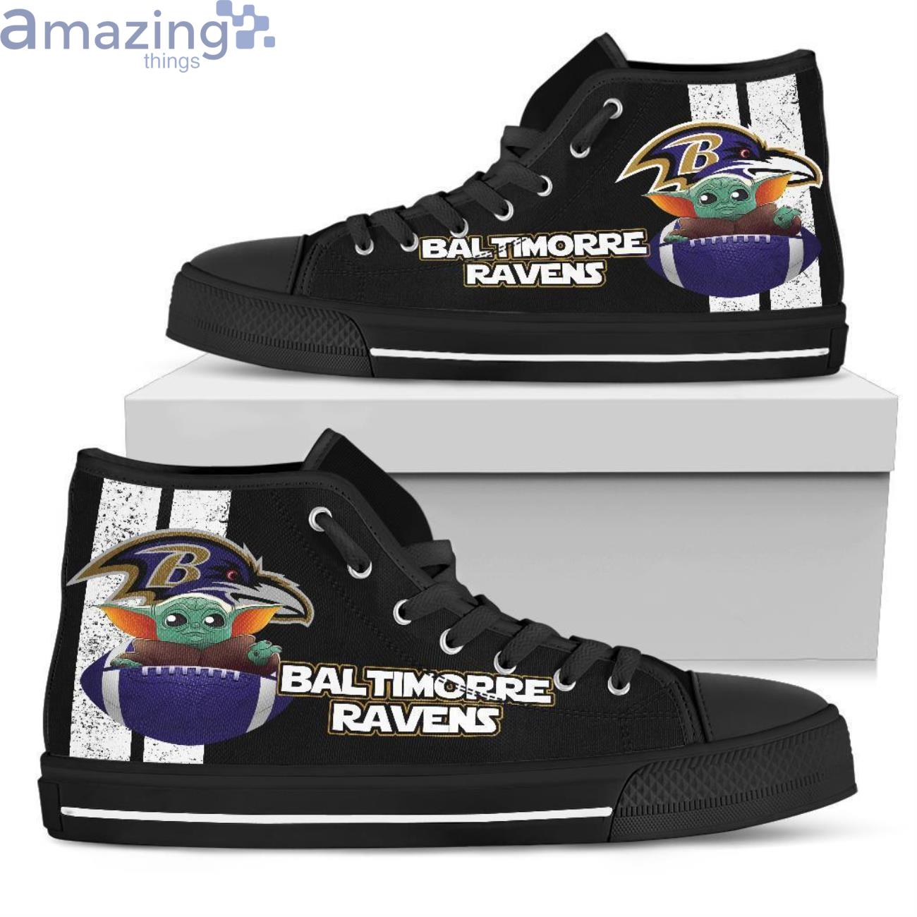 Baltimore Ravens Team Sport Lover High Top Shoes Baby Yoda Lover Product Photo 1