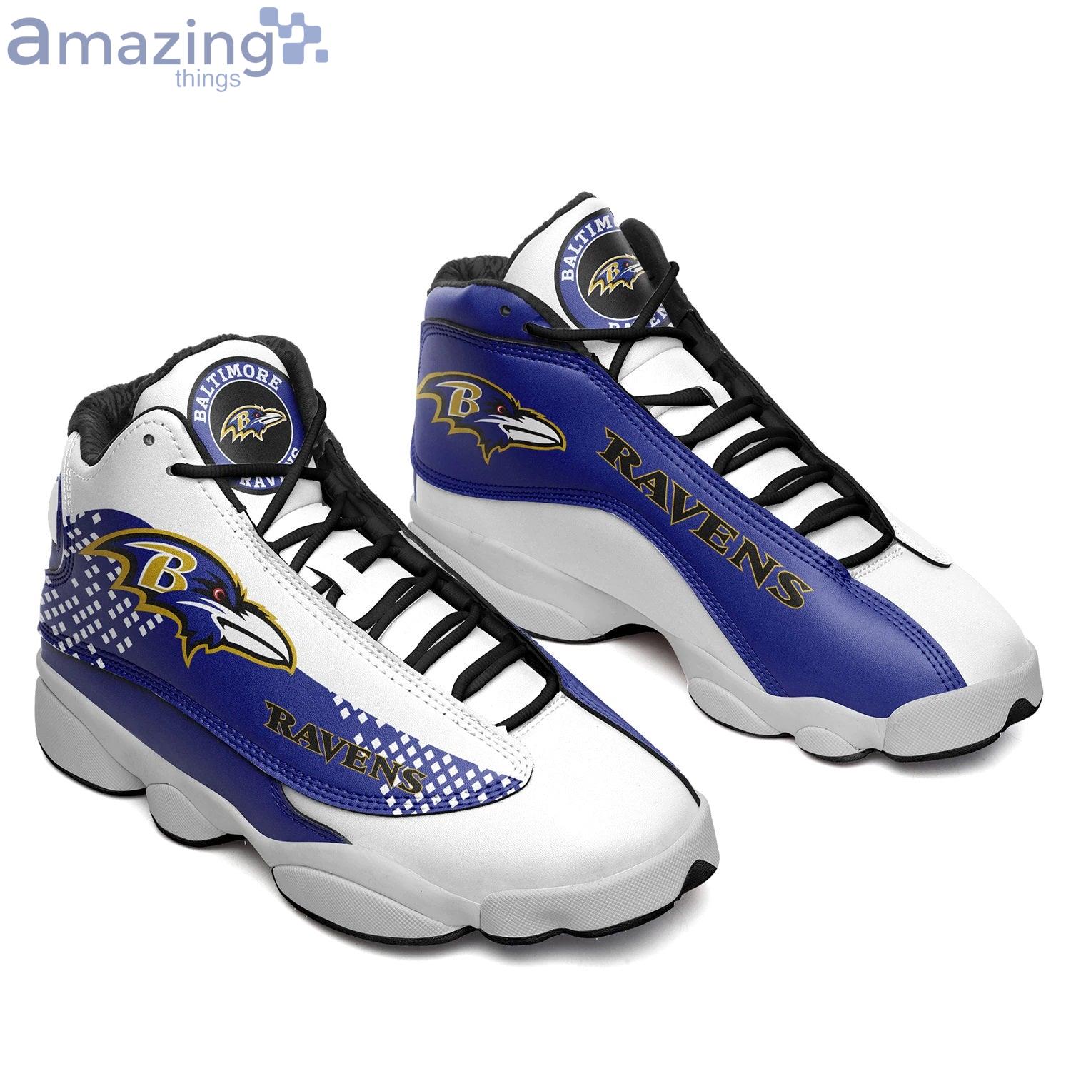Baltimore Ravens Team White And Blue Air Jordan 13 Sneaker Shoes For Fans Product Photo 1