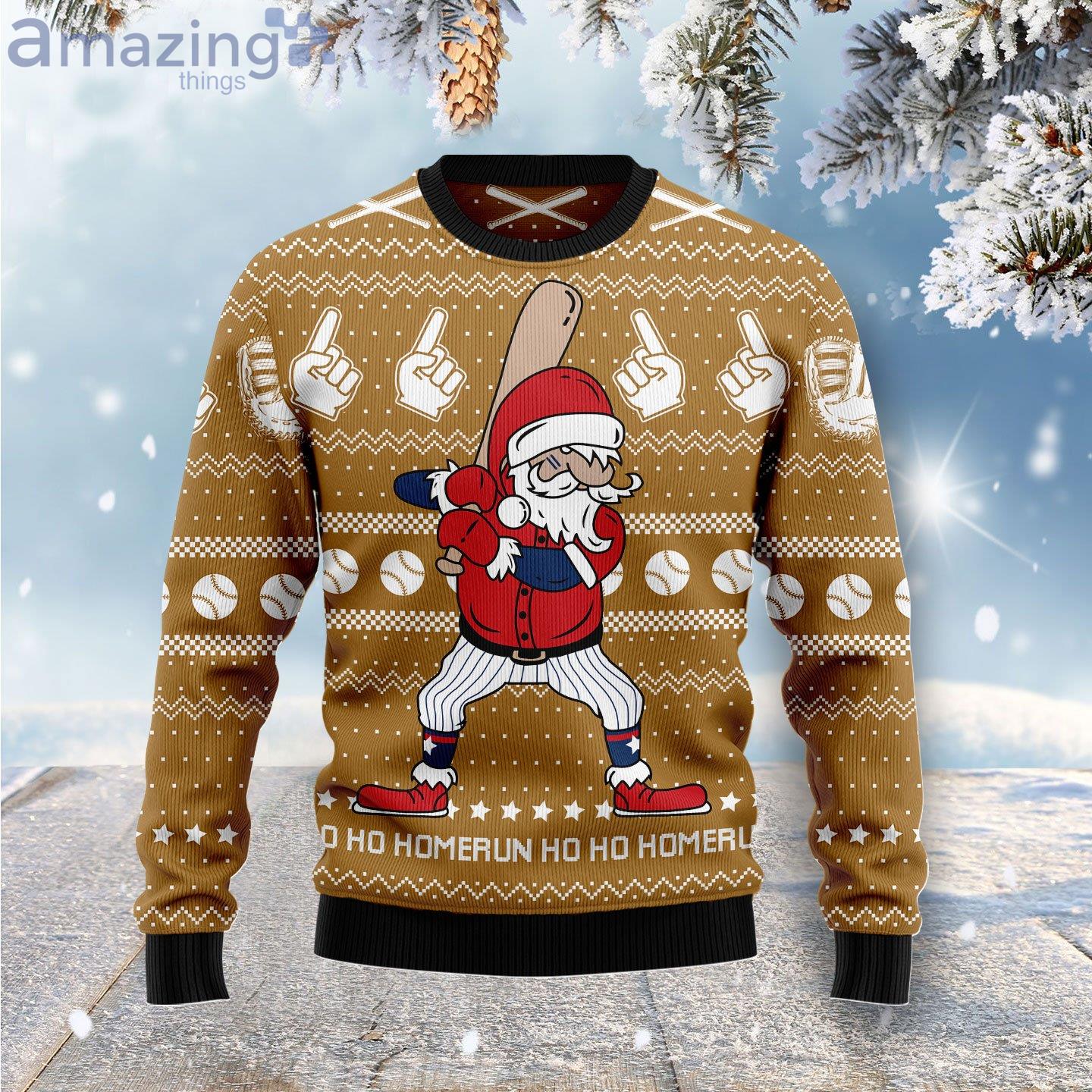 Baseball Ho Ho Homerun BaseBall Lover Funny Santa Ugly Christmas Sweater Product Photo 1