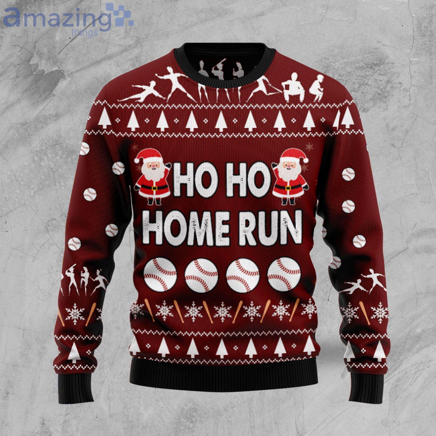 Baseball Hoho Home Run Funny Santa Ugly Christmas Sweater Product Photo 1