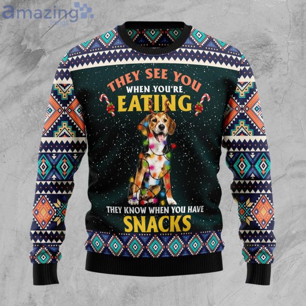 Beagle Snack They See You When You Eating Snack Ugly Christmas Sweater Product Photo 1