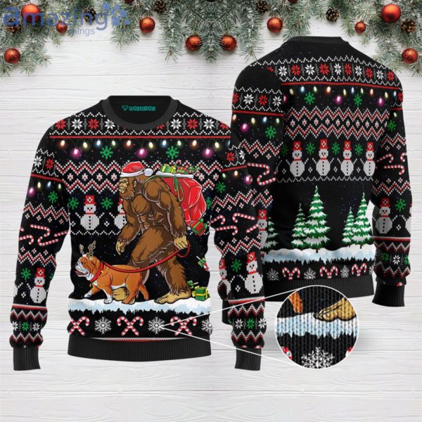 Bigfoot English Bulldog Ugly Christmas Sweater Product Photo 1