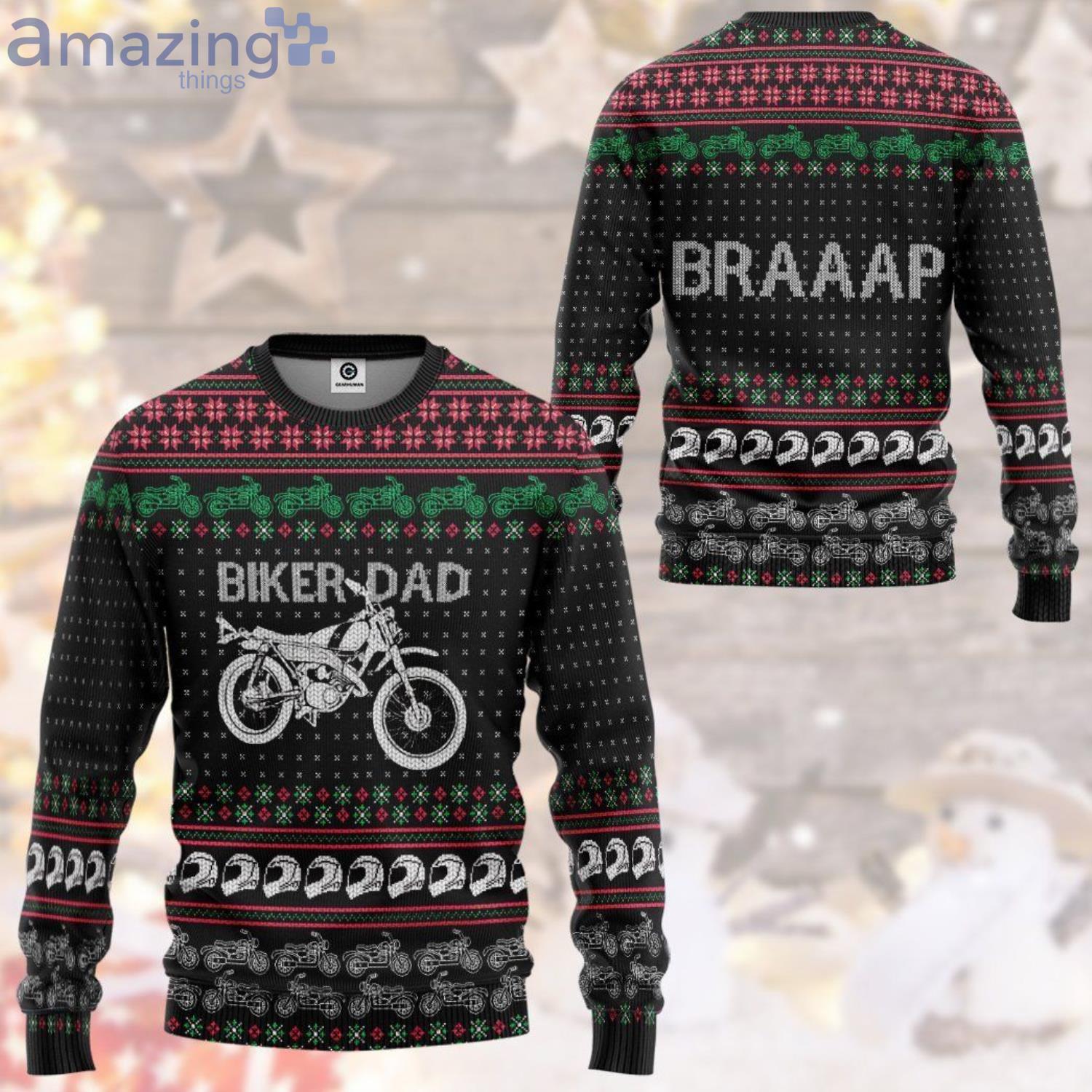 Biker Dad Braaap Ugly Christmas Sweater image Biker Dad Braaap Ugly Christmas Sweater Product Photo 1