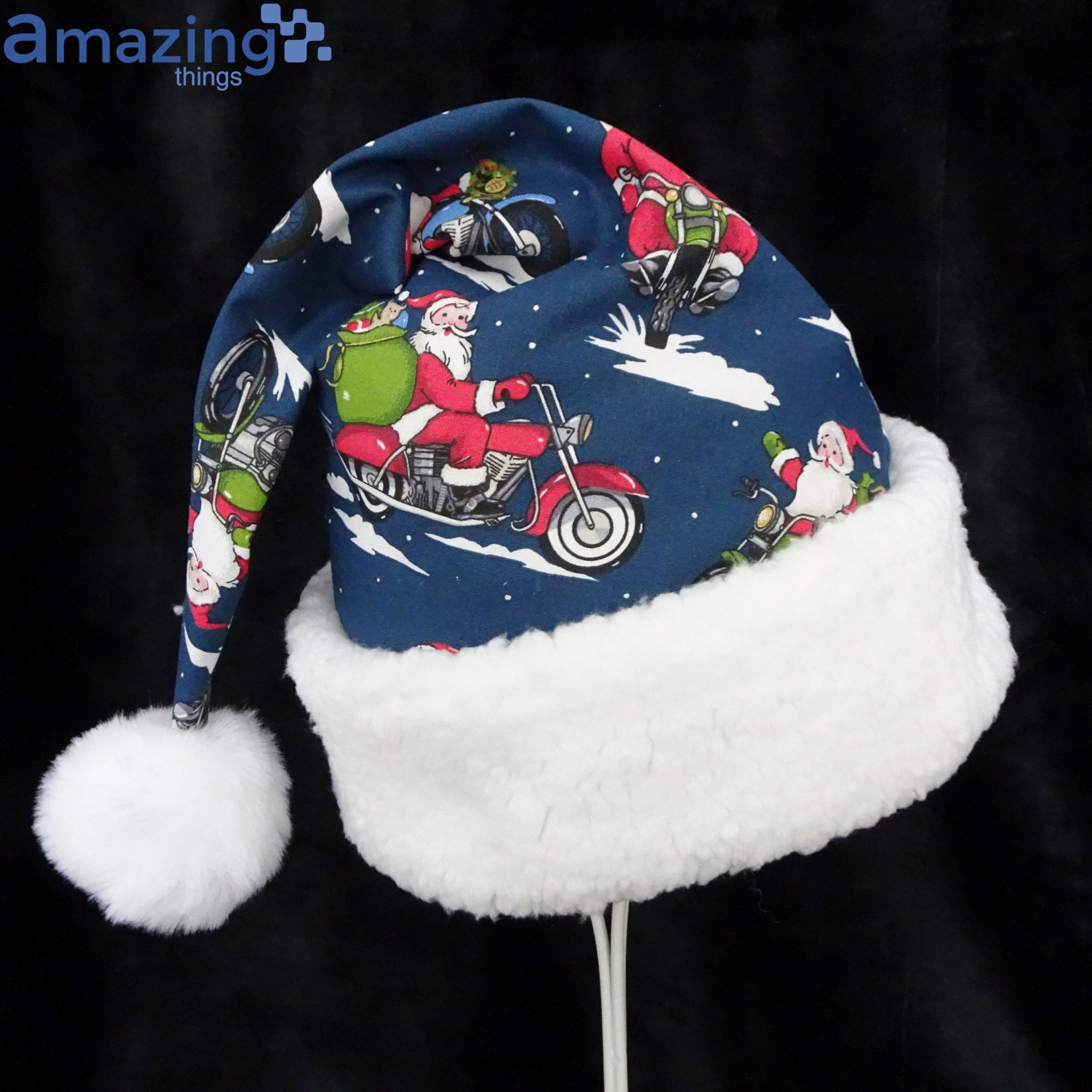 Biker Santa Claus Christmas Santa Hat For Adult And Child Product Photo 1