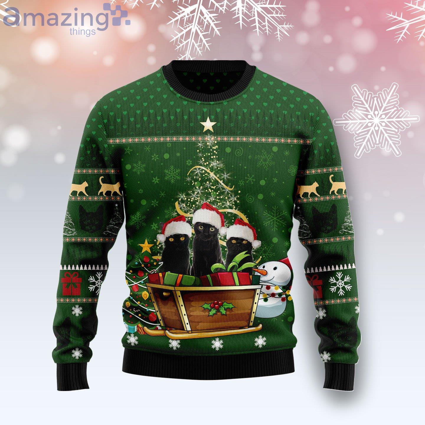 Black Cat Group Xmas Snowman Cat Lover Ugly Christmas Sweater image Black Cat Group Xmas Snowman Cat Lover Ugly Christmas Sweater Product Photo 1 Product photo 1
