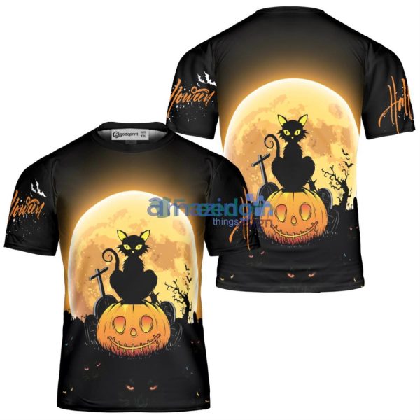 Black Cat Pumpkin Funny Halloween 3D T Shirt Halloween Shirt Scary Black Cat Shirt
