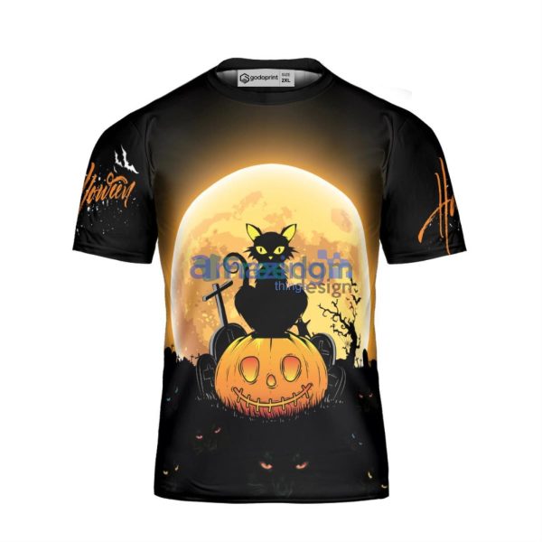 Black Cat Pumpkin Funny Halloween 3D T Shirt Halloween Shirt Scary Black Cat Shirt