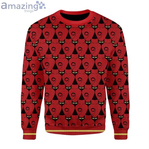 Black Cat Red Ugly Christmas Sweater Product Photo 1