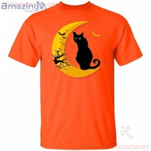 Black Cat Sitting By The Moon Halloween T-Shirt Product Photo 2