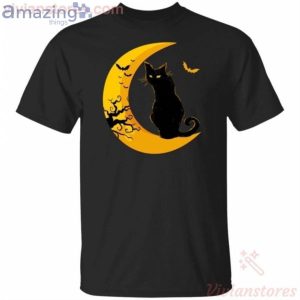 Black Cat Sitting By The Moon Halloween T-Shirt Product Photo 1