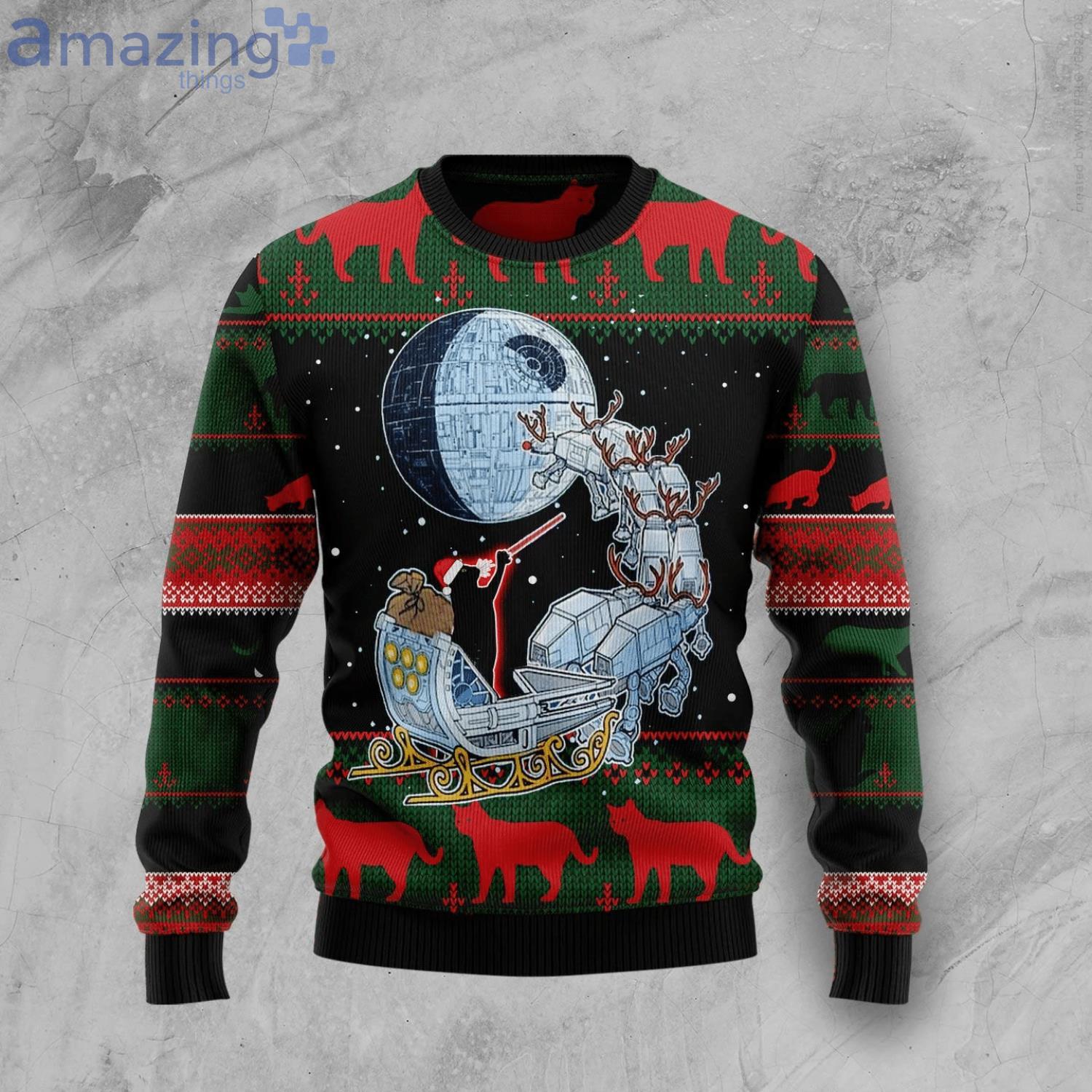 Black Cat Sleigh To Death Star Ugly Christmas Sweater image Black Cat Sleigh To Death Star Ugly Christmas Sweaterproduct photo 1 Product photo 1