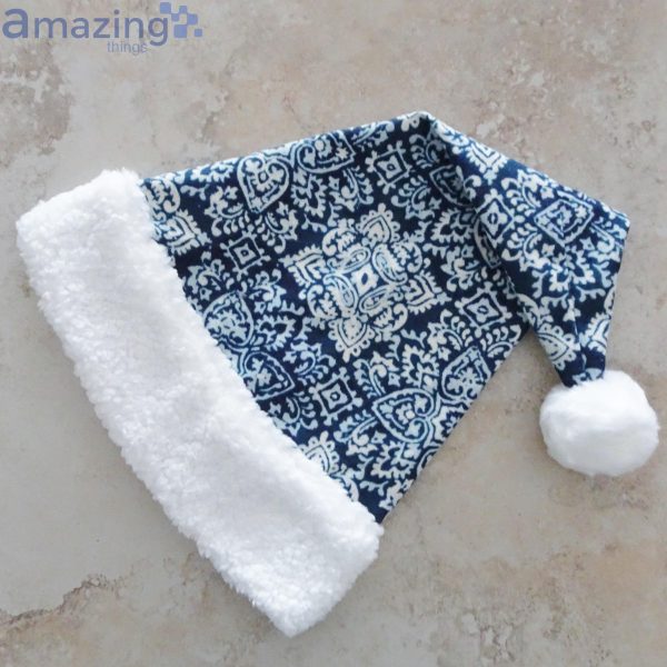 Block Blue Print Christmas Santa Hat For Adult And Child Product Photo 4