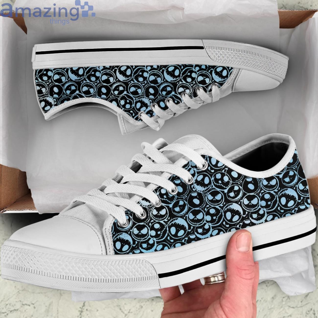 Blue Jack Skellington Faces Low Top Canvas Shoes image Blue Jack Skellington Faces Low Top Canvas Shoes Product Photo 2