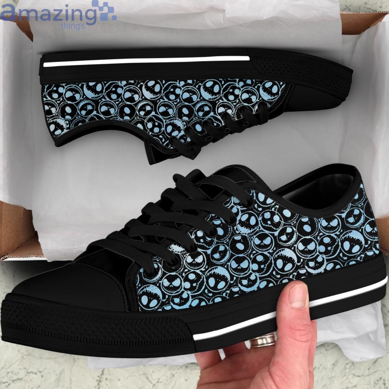 Blue Jack Skellington Faces Low Top Canvas Shoes Product Photo 1 Blue Jack Skellington Faces Low Top Canvas Shoes Product Photo 1