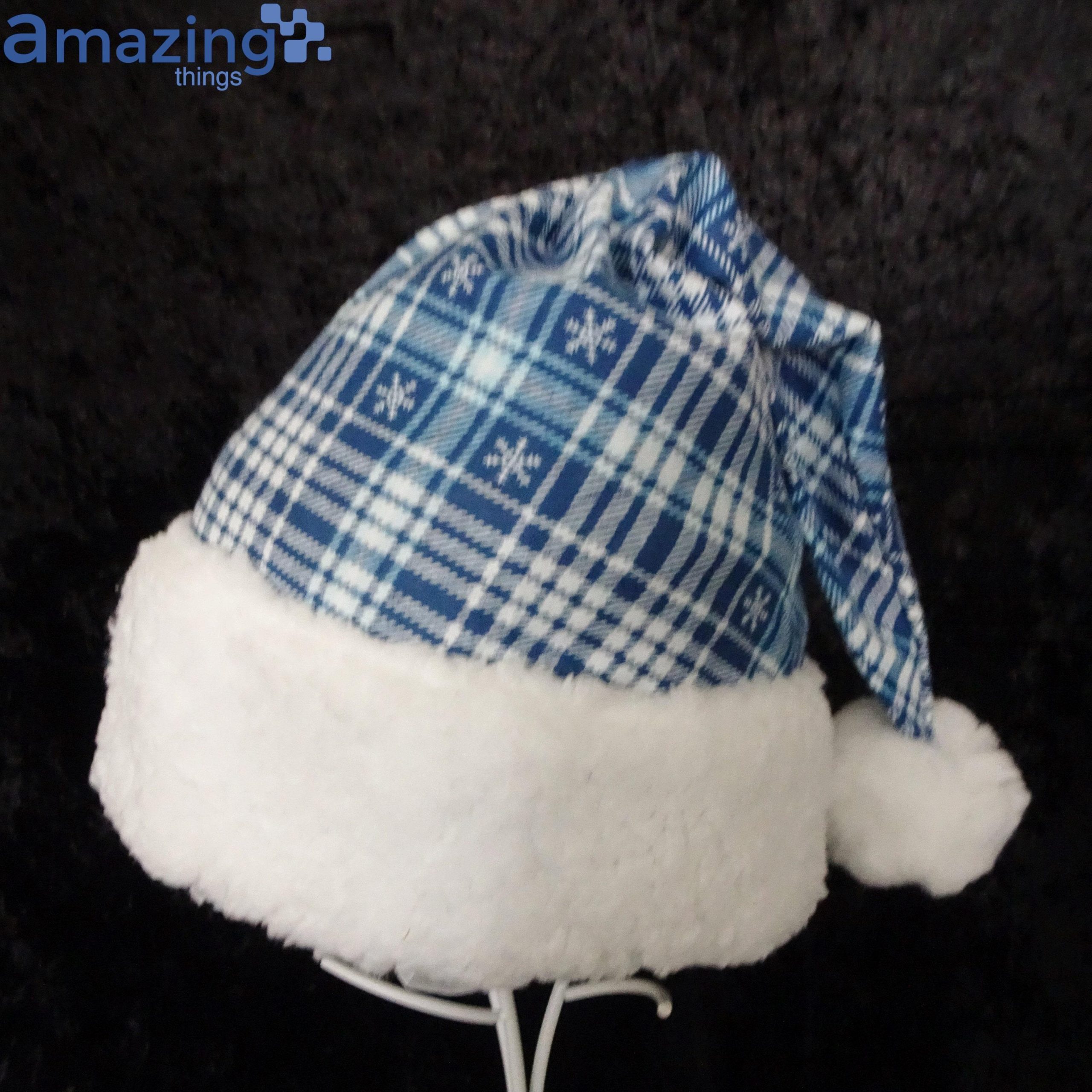 Blue Plaid Snowflake Christmas Santa Hat For Adult And Child Product Photo 1