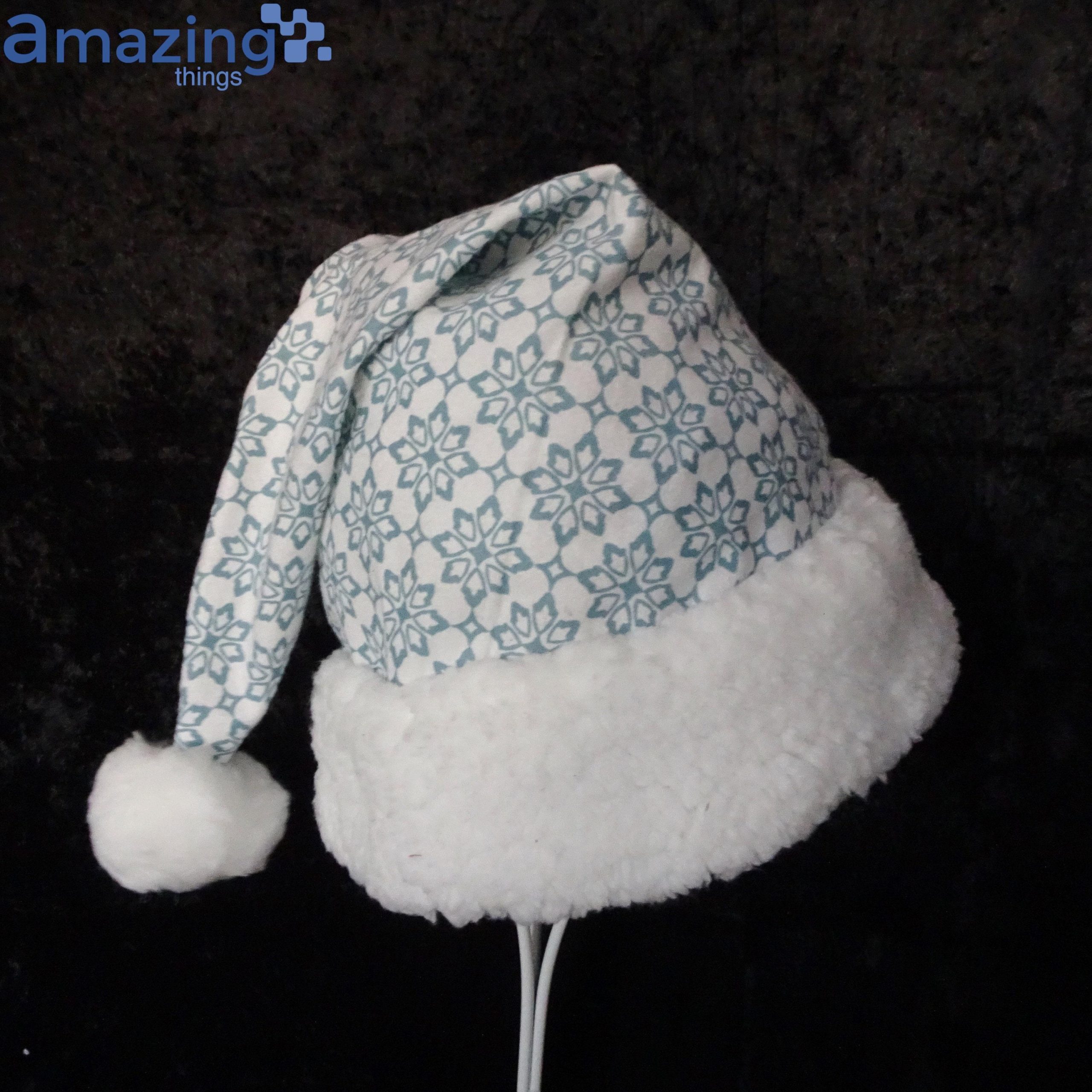 Blue Snowflake Flannel Christmas Santa Hat For Adult And Child image Blue Snowflake Flannel Christmas Santa Hat For Adult And Child Product Photo 1