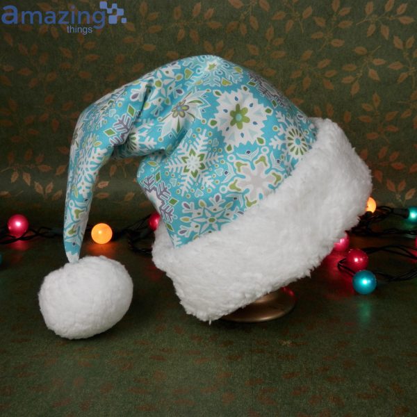 Blue Snowflake Print Christmas Santa Hat For Adult And Child Product Photo 3