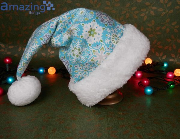 Blue Snowflake Print Christmas Santa Hat For Adult And Child Product Photo 5