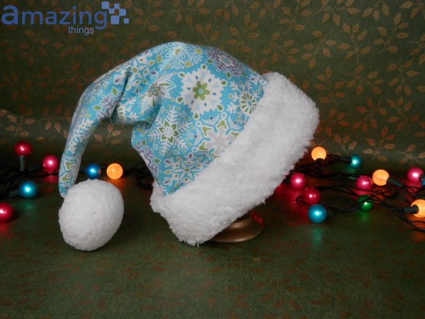 Blue Snowflake Print Christmas Santa Hat For Adult And Child Product Photo 1