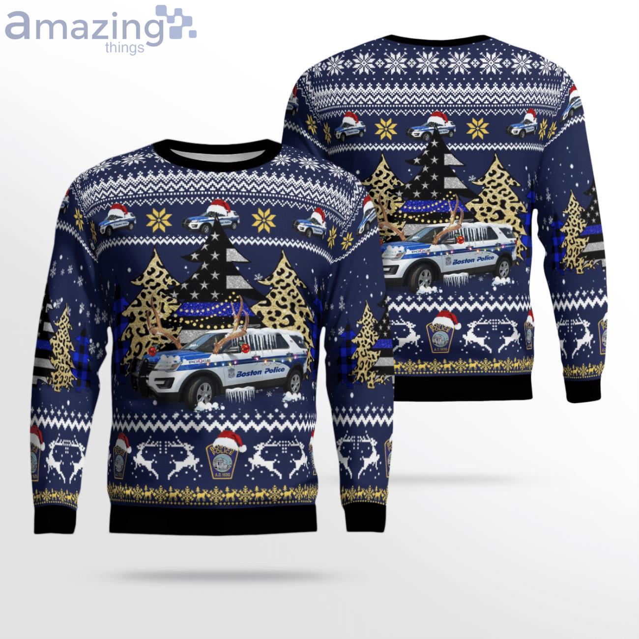 Boston Police Department Bpd Ford Police Interceptor Utility ChristmasSweater image Boston Police Department Bpd Ford Police Interceptor Utility ChristmasSweater Product Photo 1