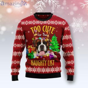 Boxer Too Cute For The Naughty List Ugly Christmas Sweater Product Photo 1
