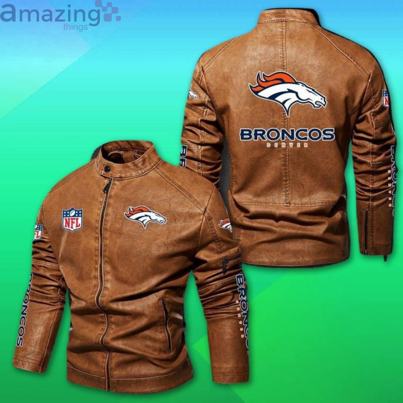 Broncos Denver NFL Motor Fleece Leather Jacket