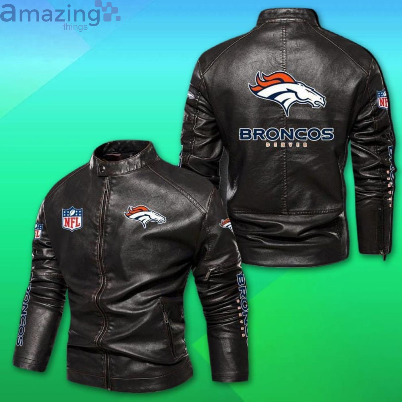 Broncos Denver NFL Motor Fleece Leather Jacket