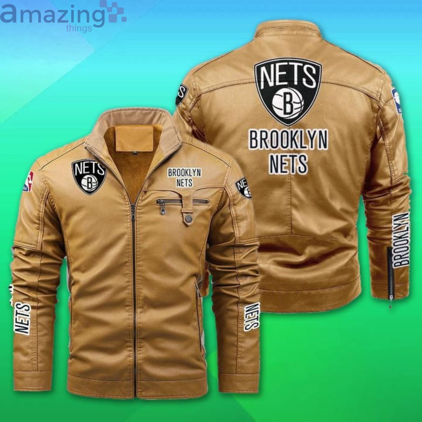 Brooklyn Nets Fleece Leather Jacket image Brooklyn Nets Fleece Leather Jacket Product Photo 2