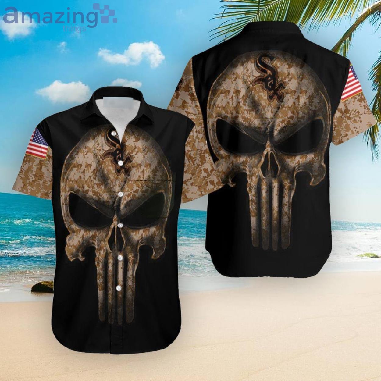 Camouflage Skull Chicago White Sox Fans American Flag Hawaiian Shirt Product Photo 1