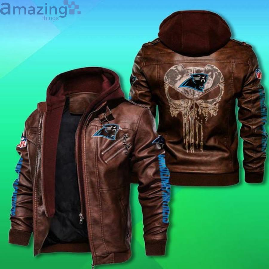 Carolina Panthers NFL Punisher Skull Leather Jacket Product Photo 1