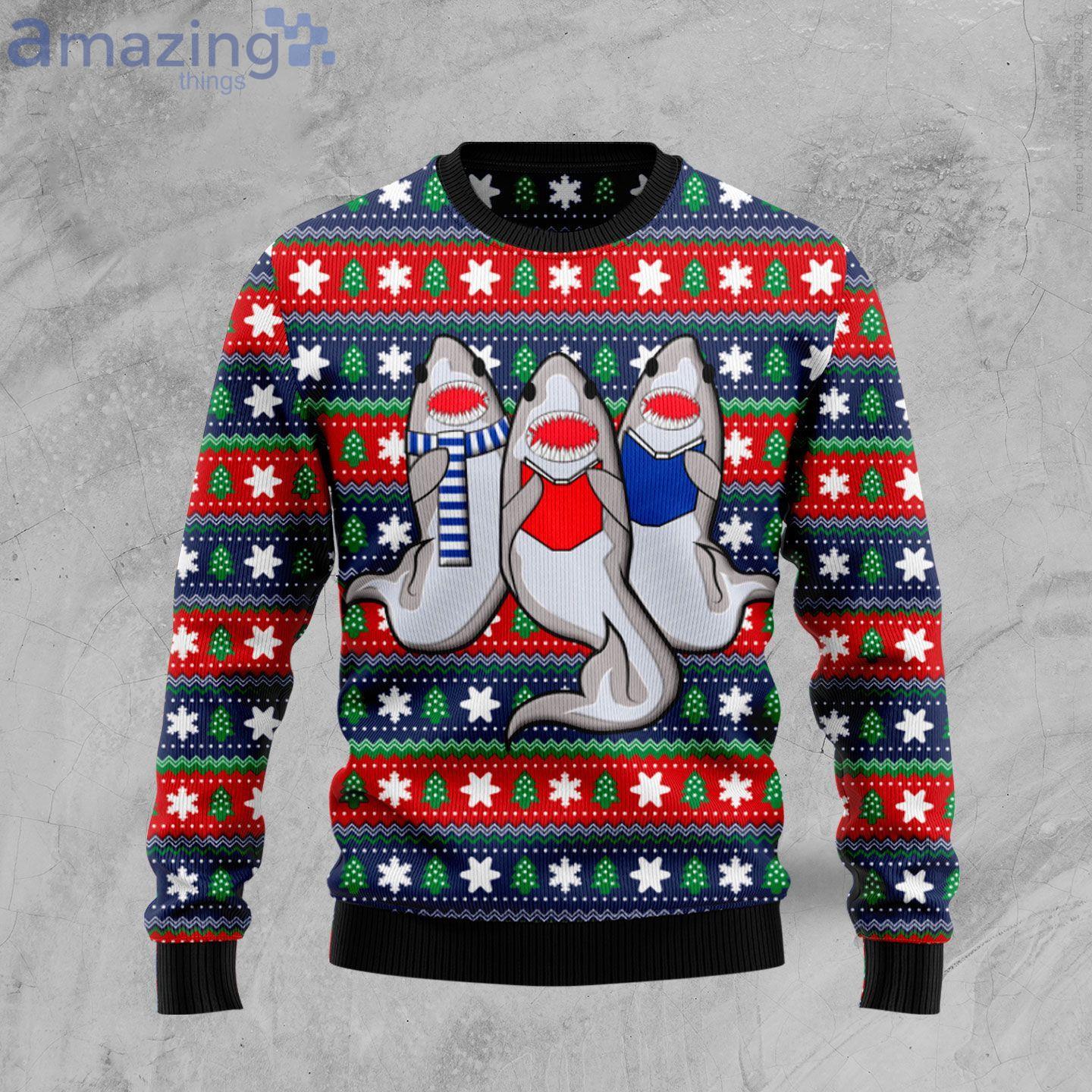 Carolling Sharks Funny Gift Ugly Christmas Sweater Product Photo 1