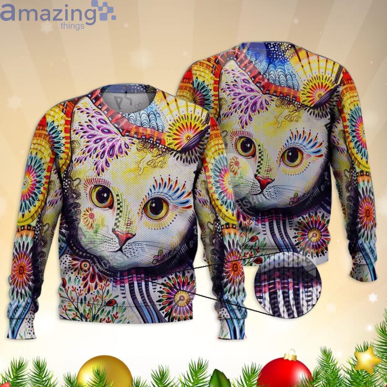 Cat Flora Colorful Adorable Trending 3D All Over Printed Sweater Product Photo 1