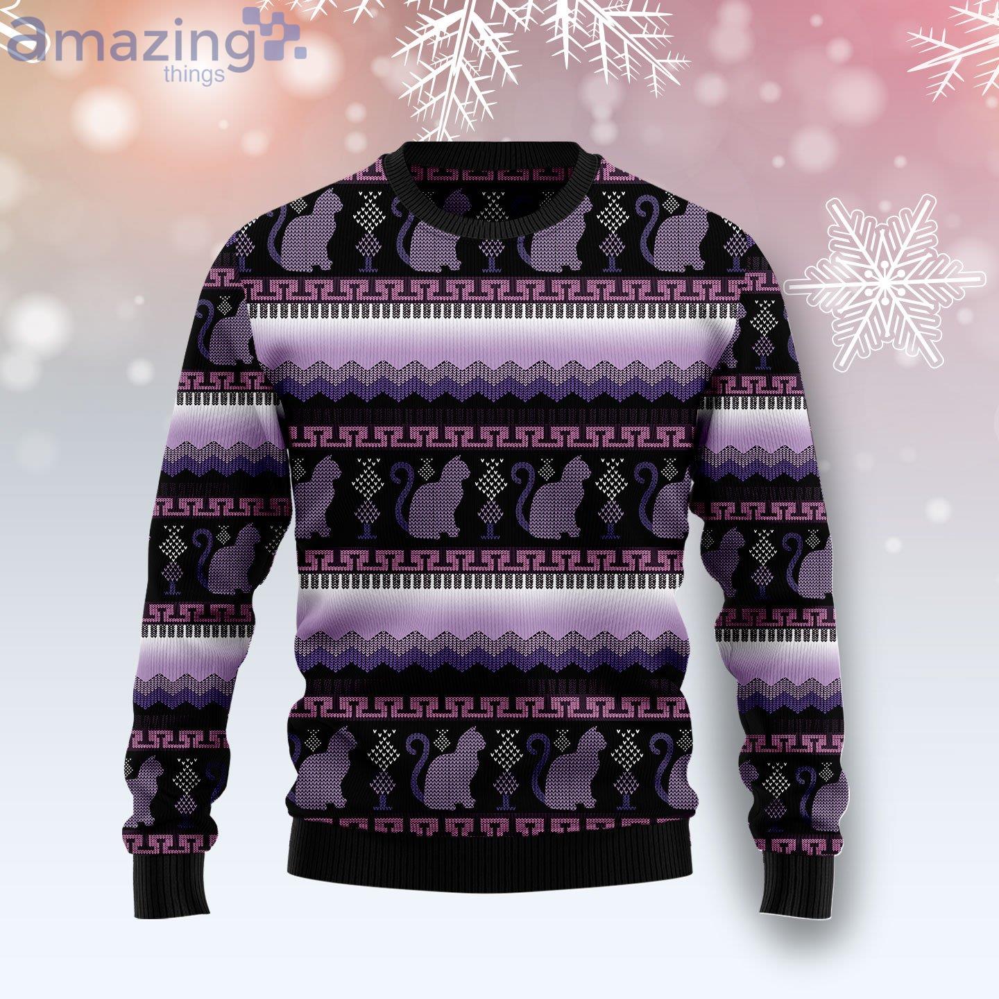 Cat Purple Pattern All Over Print Ugly Christmas Sweater image Cat Purple Pattern All Over Print Ugly Christmas Sweater Product Photo 1 Product photo 1