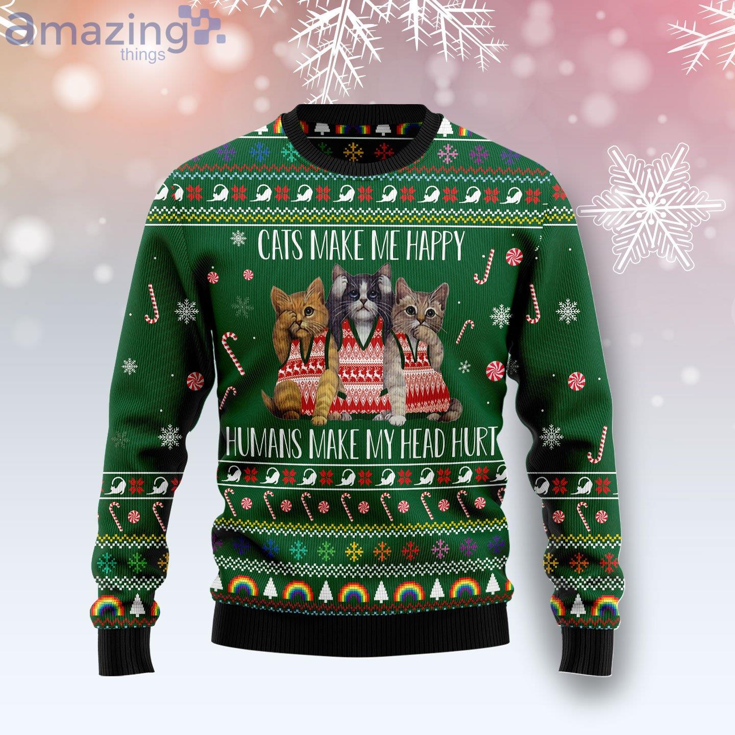 Cats Make Me Happy Cat Lover Ugly Christmas Sweater image Cats Make Me Happy Cat Lover Ugly Christmas Sweater Product Photo 1 Product photo 1