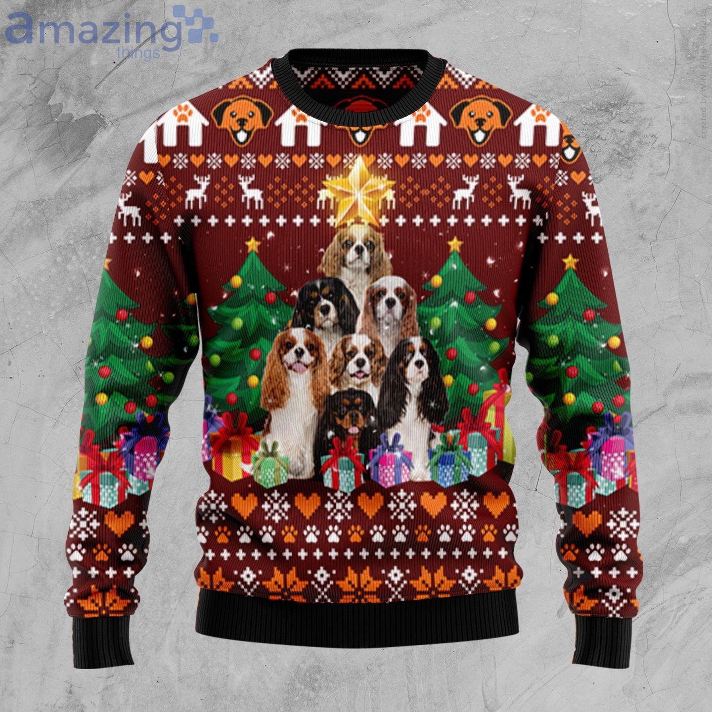 Cavalier King Charles Spaniel Pine Tree Ugly Christmas Sweater image Cavalier King Charles Spaniel Pine Tree Ugly Christmas Sweater Product Photo 1 Product photo 1