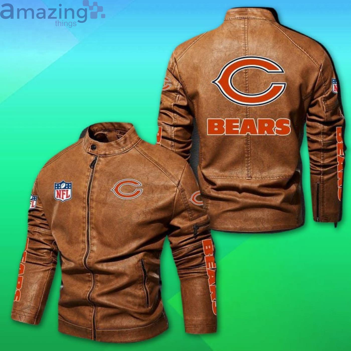 Chicago Bears NFL Motor Fleece Leather Jacket image Chicago Bears NFL Motor Fleece Leather Jacket Product Photo 2