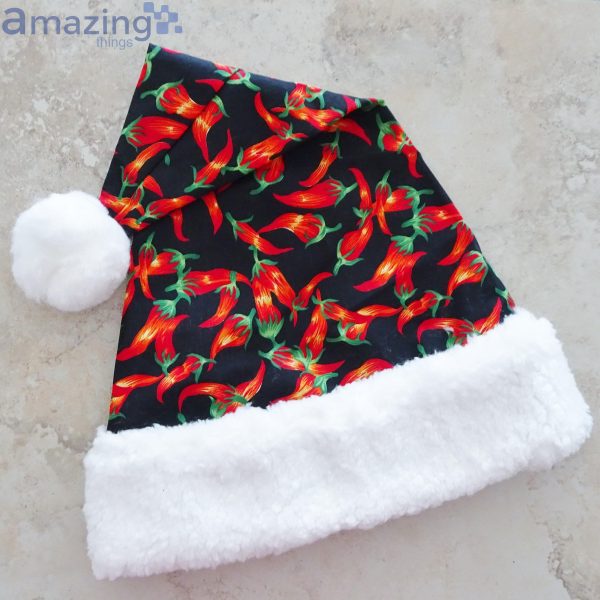 Chili Pepper Pattern Black Christmas Santa Hat For Adult And Child Product Photo 3