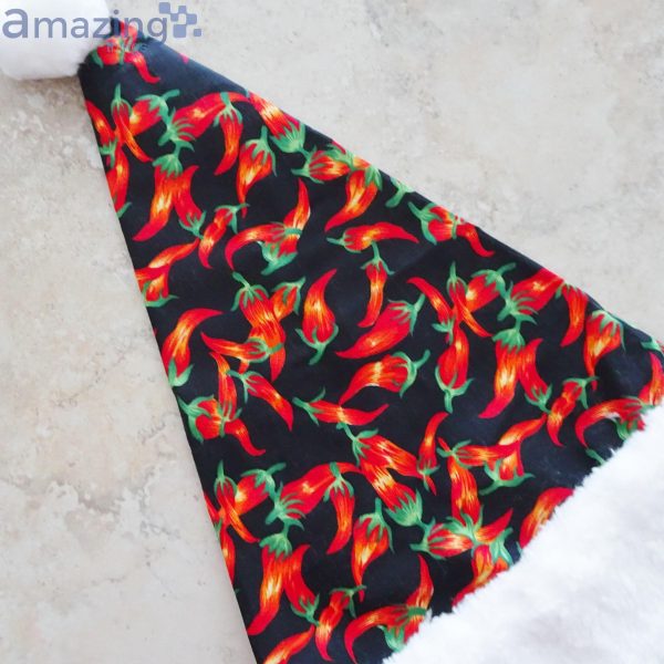 Chili Pepper Pattern Black Christmas Santa Hat For Adult And Child Product Photo 4