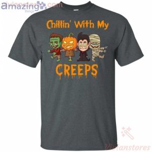 Chillin With My Creeps Frankenstein Scarecrow Dracula Mummy Halloween T Shirt image Chillin With My Creeps Frankenstein Scarecrow Dracula Mummy Halloween T-Shirt Product Photo 2