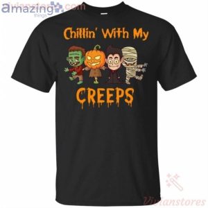 Chillin With My Creeps Frankenstein Scarecrow Dracula Mummy Halloween T-Shirt Product Photo 1