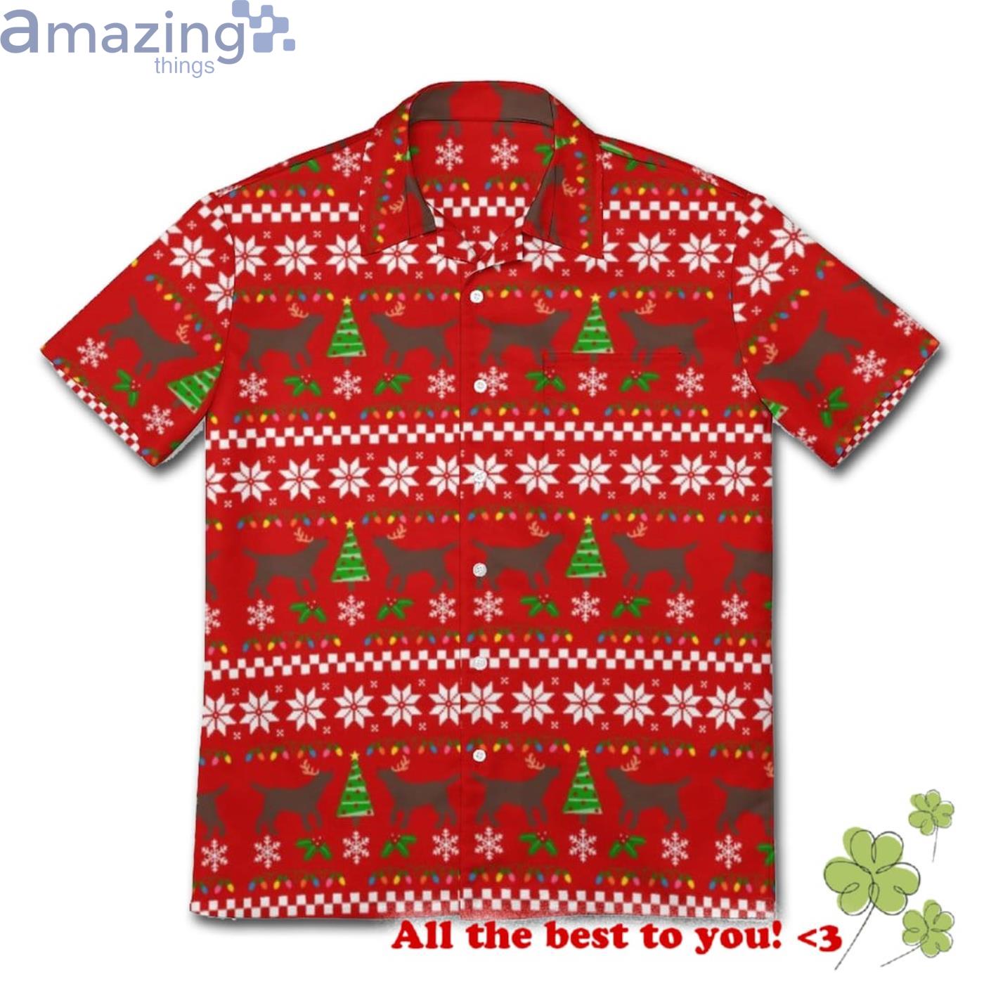Chocolate Labrador Antlers Ugly Christmas Pattern Hawaiian Shirt Product Photo 1