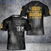 Chriss Jesus Is My Savior Guitar Is My Theraty 3D T-Shirt For Playing Guitar God Lover