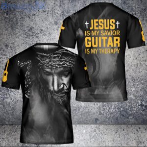 Chriss Jesus Is My Savior Guitar Is My Theraty 3D T-Shirt For Playing Guitar God Lover Product Photo 1