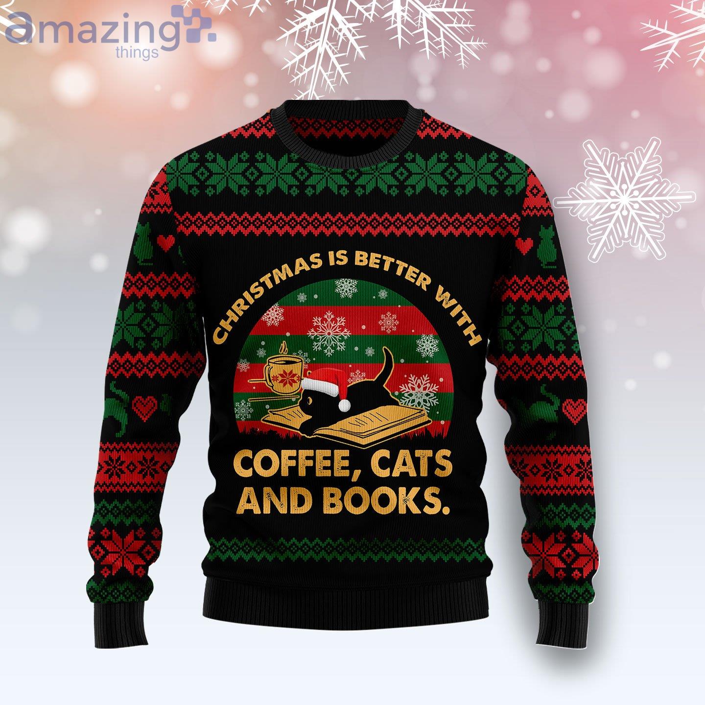 Christmas Better With Cat And Book Ugly Christmas Sweater image Christmas Better With Cat And Book Ugly Christmas Sweater Product Photo 1 Product photo 1