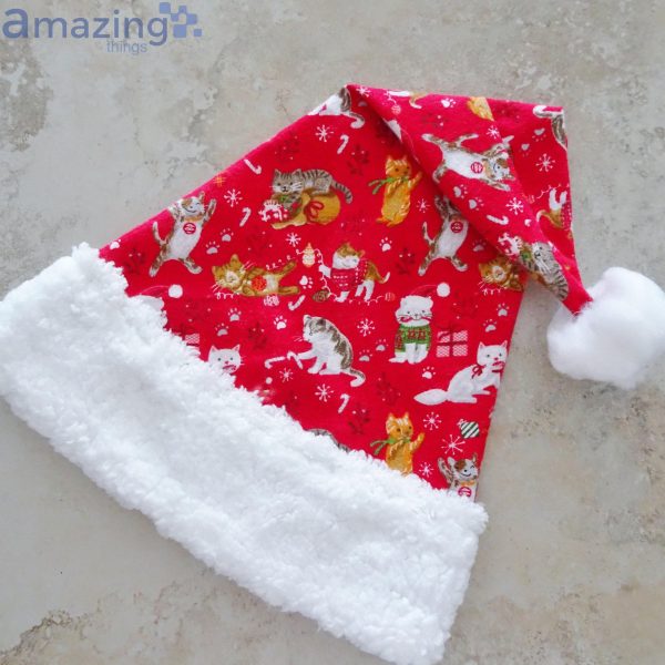 Christmas Cats Cute Pattern Christmas Santa Hat For Adult And Child Product Photo 3